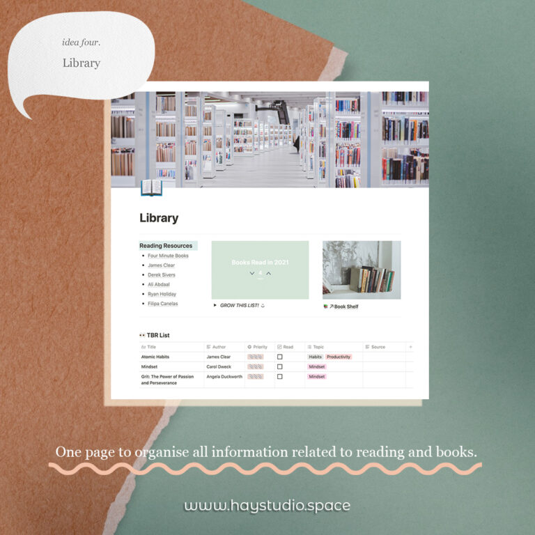 Notion Page Ideas - Library & Reading