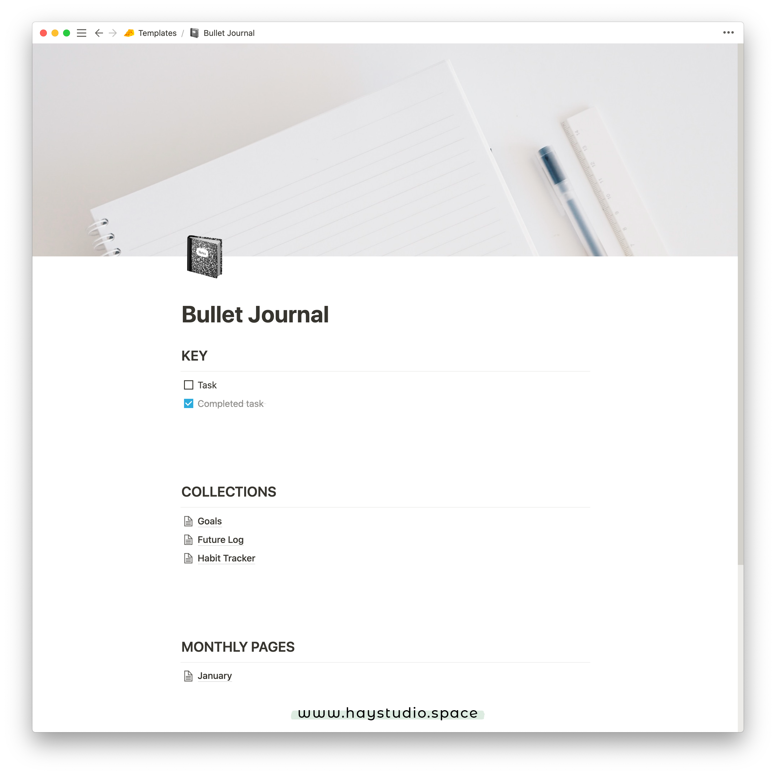 Free Notion Template - Bullet Journal
