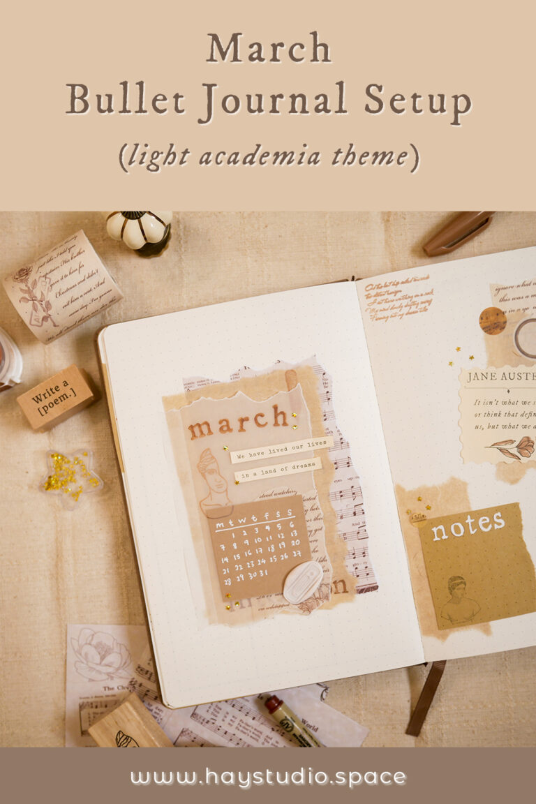 March Bullet Journal Setup - Light Academia Theme (Free Printable!)