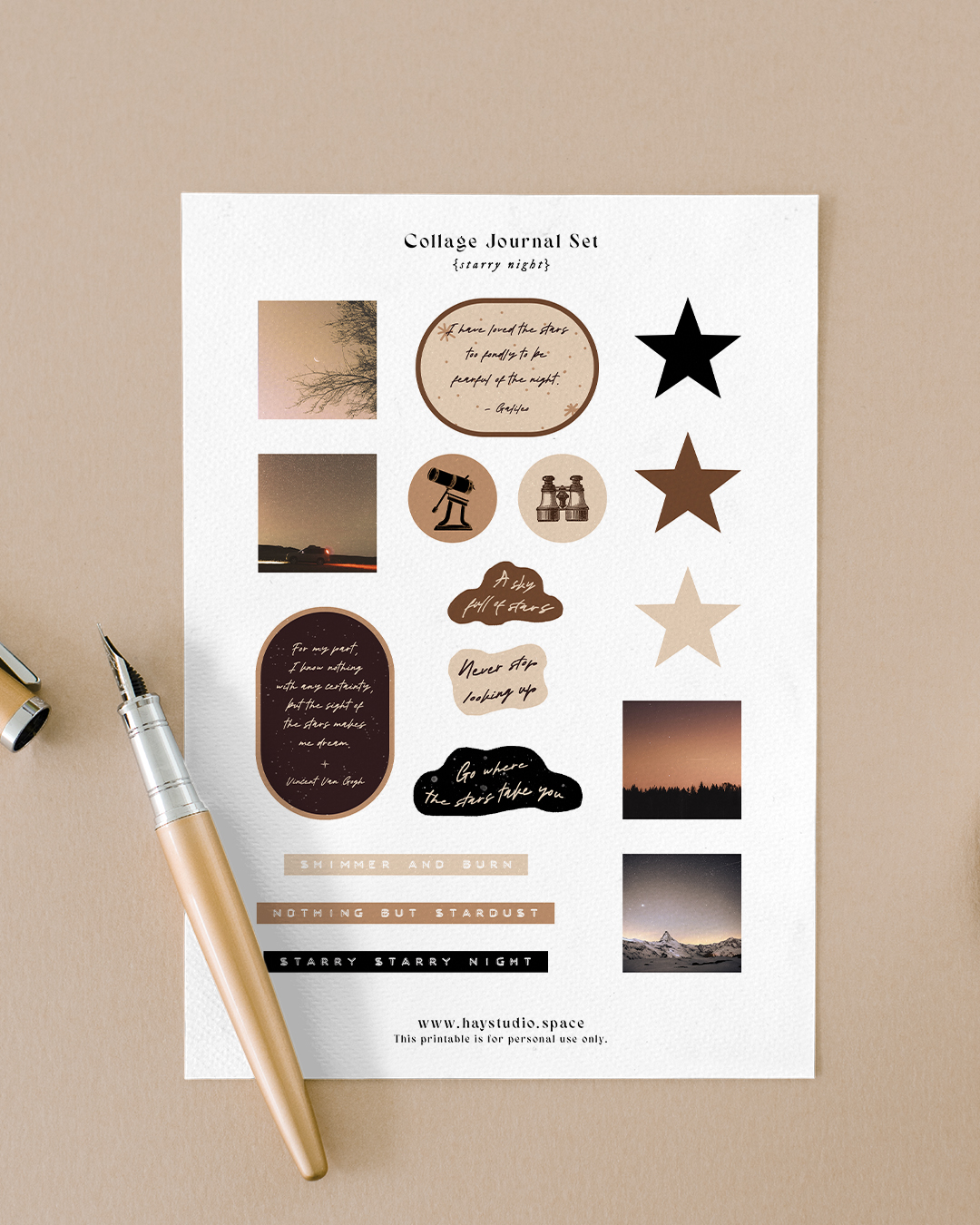 Free journaling printable - Starry Night theme