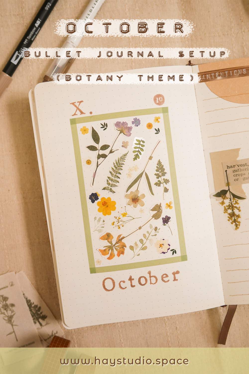 October Bullet Journal Setup - Botany Theme (Free Printable!)