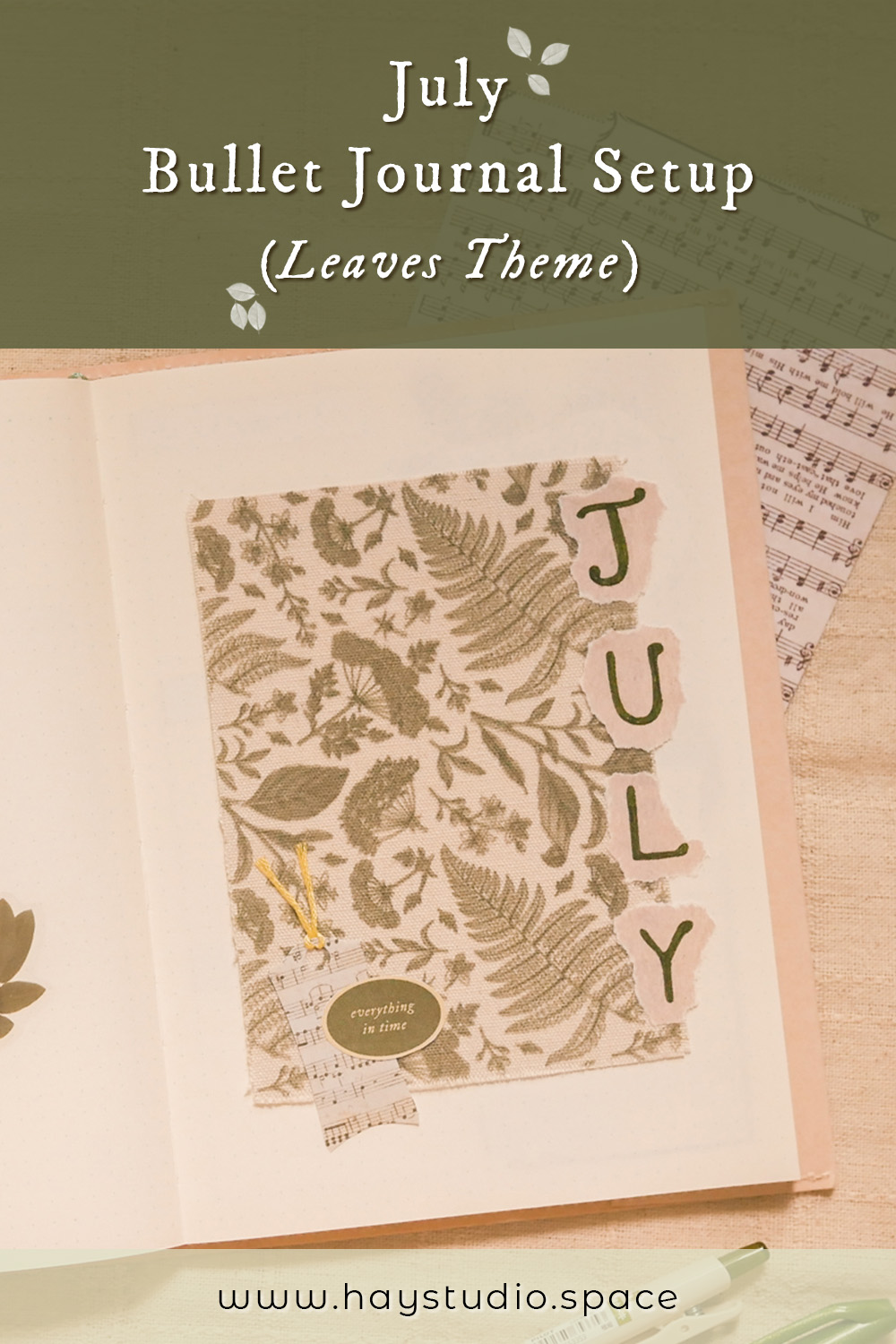 July Bujo Setup - Leaves Theme (Free Printable!)