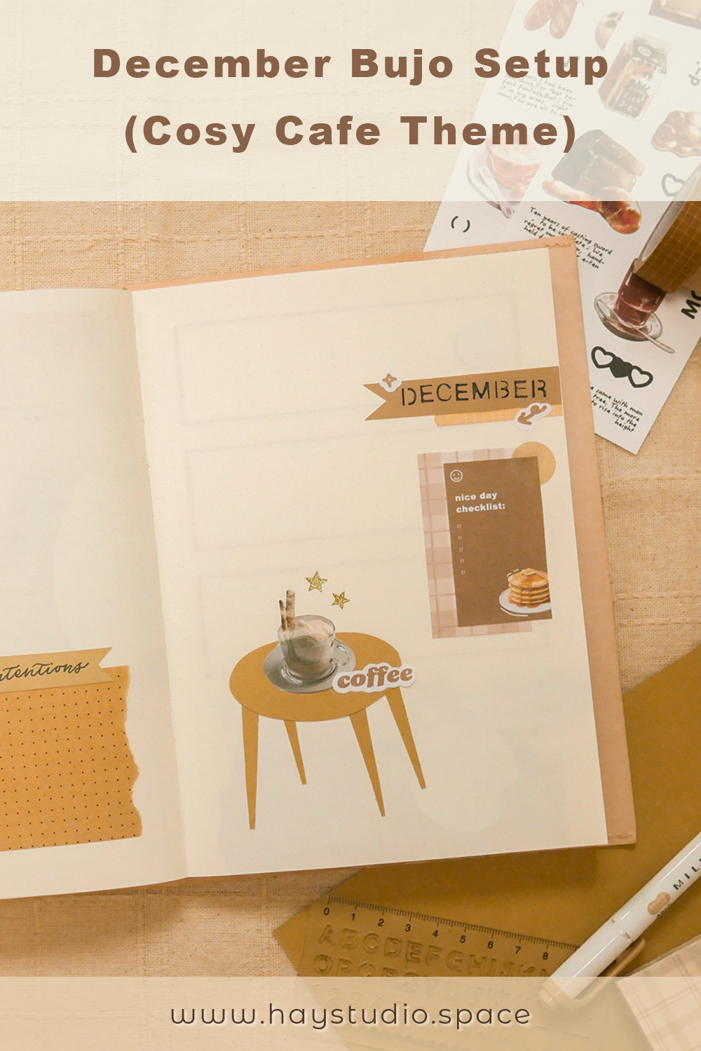 December Bujo Setup - Cosy Cafe Theme (Free Printable!)