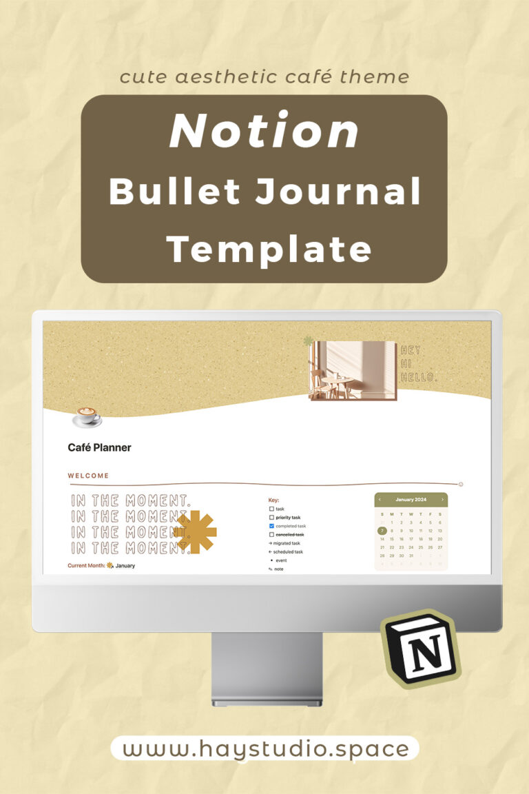 Notion Bujo Template - Cute Cafe Theme for 2024