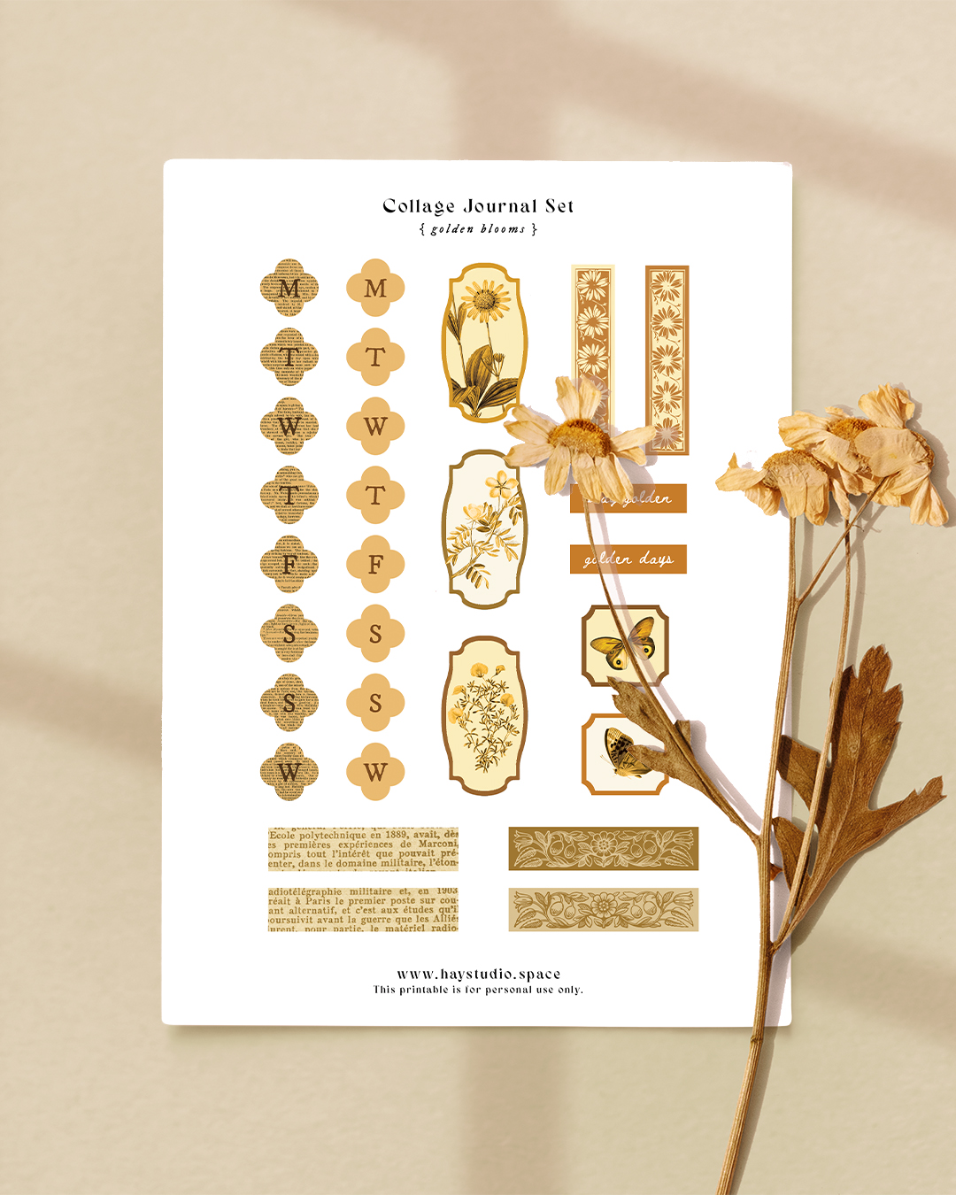 Free Journaling Printable - Golden Blooms Theme