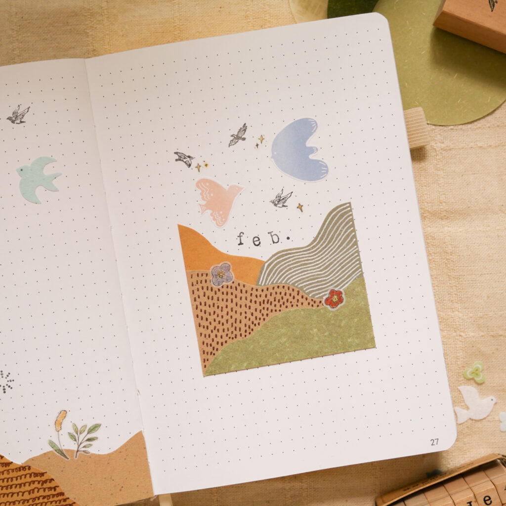 February Bujo Setup 2025 – Mountains & Birds Theme (Free Printable!)