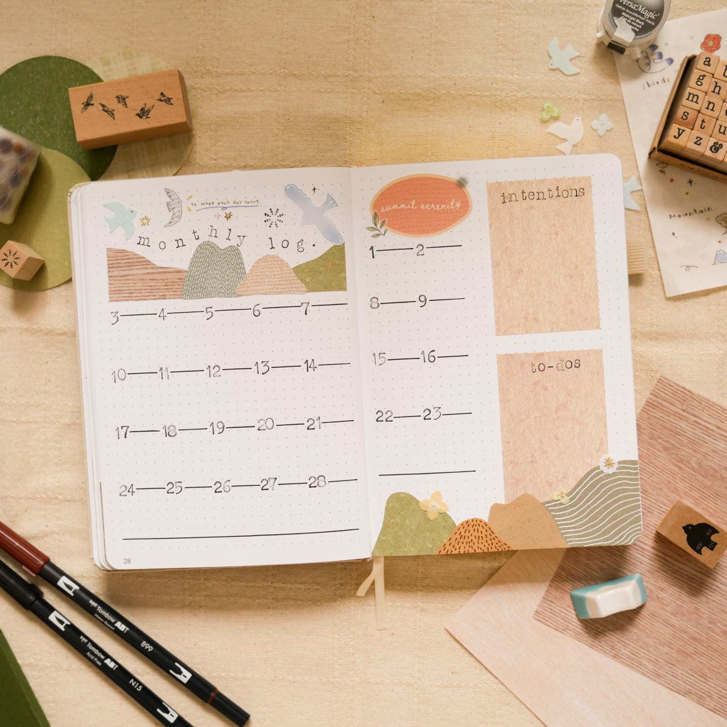 February Bujo Setup: Monthly Log