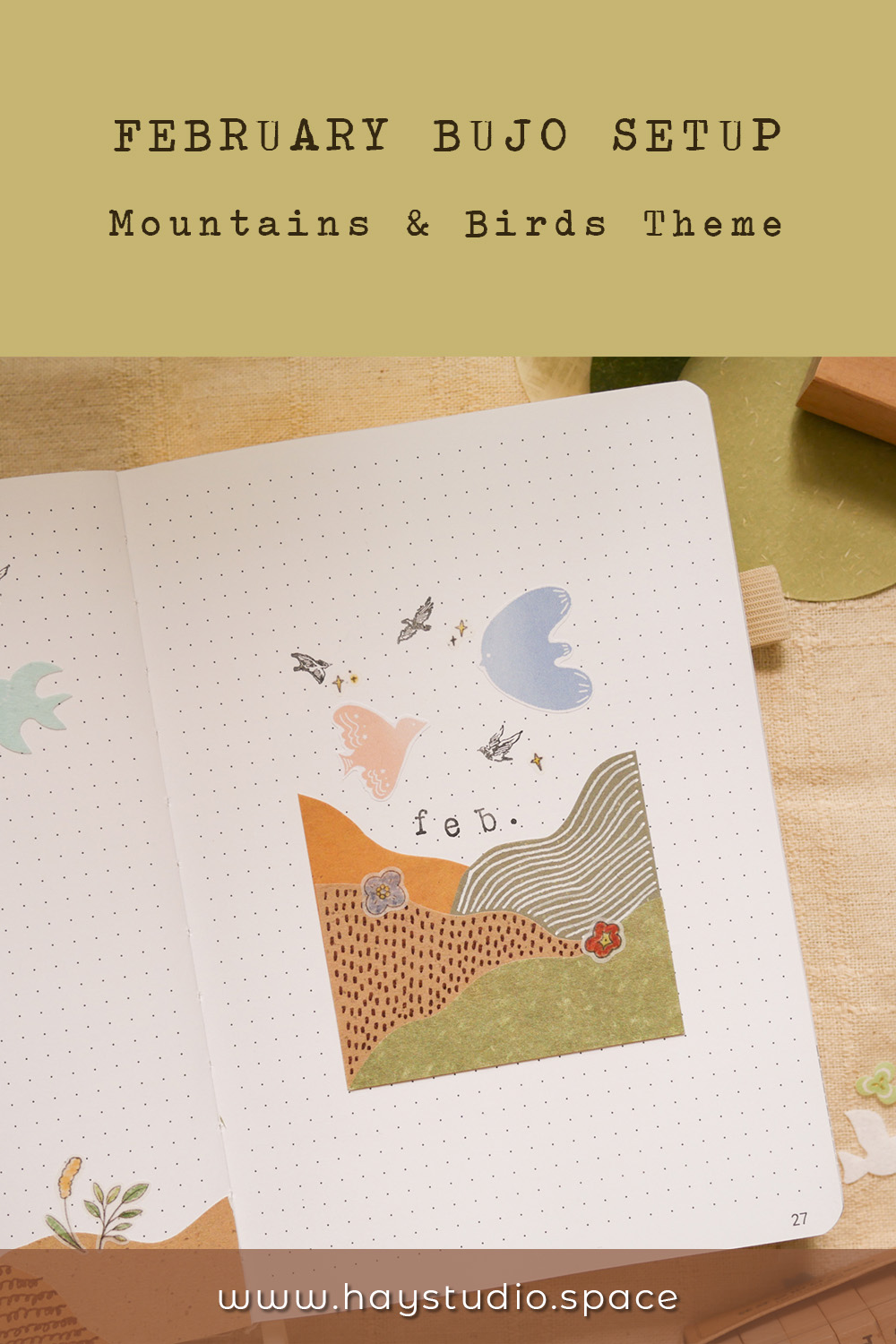 February Bujo Setup 2025 - Mountains & Birds Theme (Free Printable!)