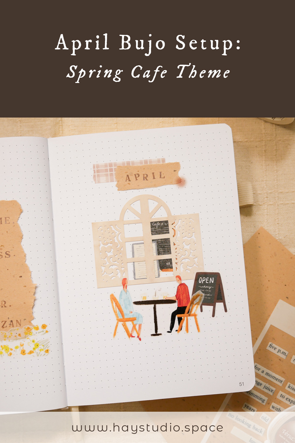 April Bujo Setup 2025 - Spring Cafe Theme (Free Printable!)