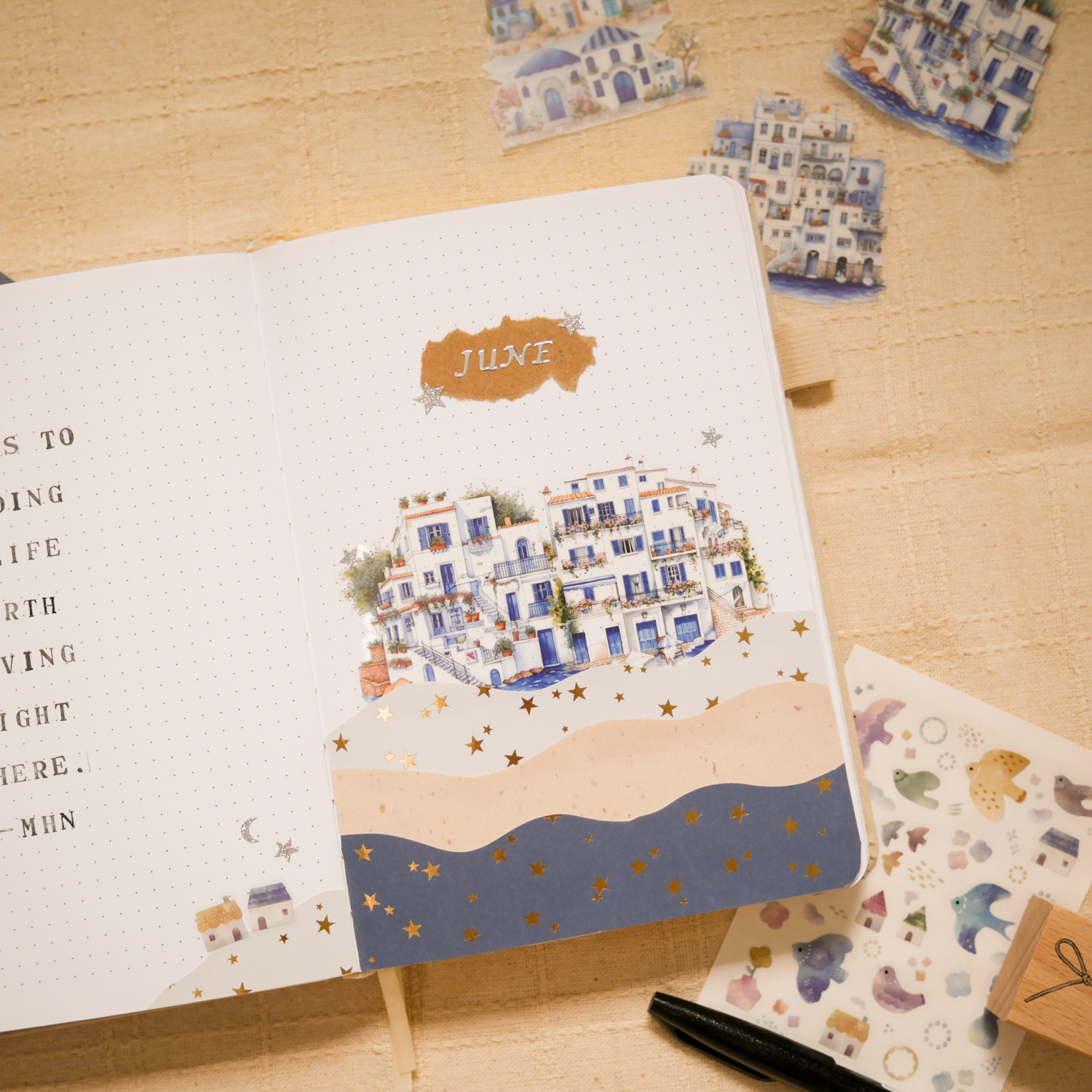June Bujo Setup 2025 - Coastal Town Theme (Free Printable!)