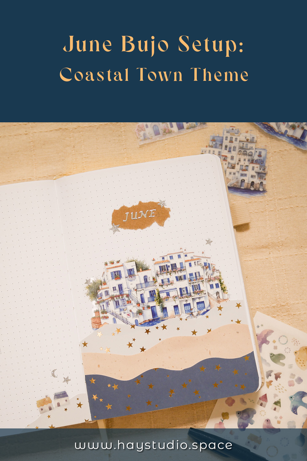 June Bujo Setup 2025 - Coastal Town Theme (Free Printable!)