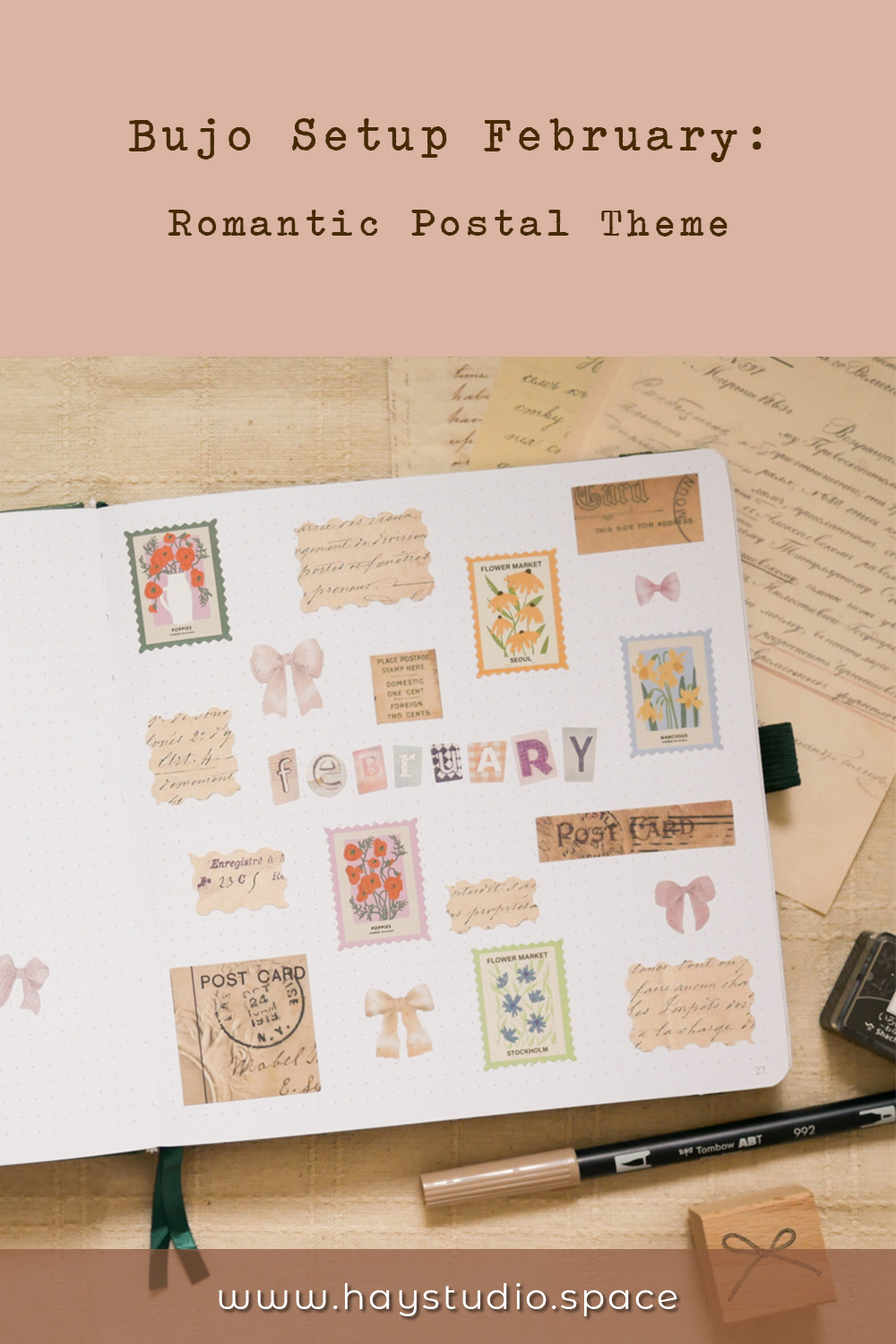 Bujo Setup February - Romantic Postal Theme